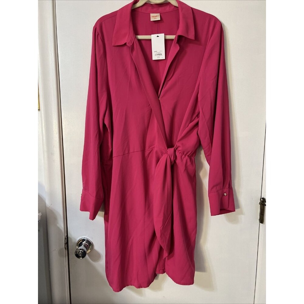 Intempo KOHLS $60 BRIGHT Pink WOMENS Wrap DRESS XXL Long Sleeve Barbie Core‎